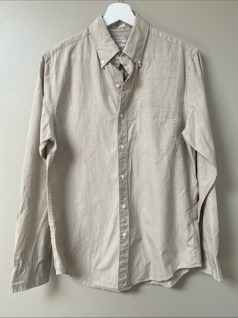 J. CREW Classic secret wash shirting 100’S 2 ply yarn Button-Down Shirt Beige